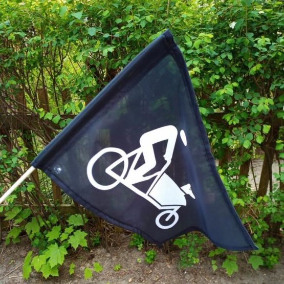 Mini Fahne fürs Fahrrad, Motiv: Lastenrad mit Kiste und Hund